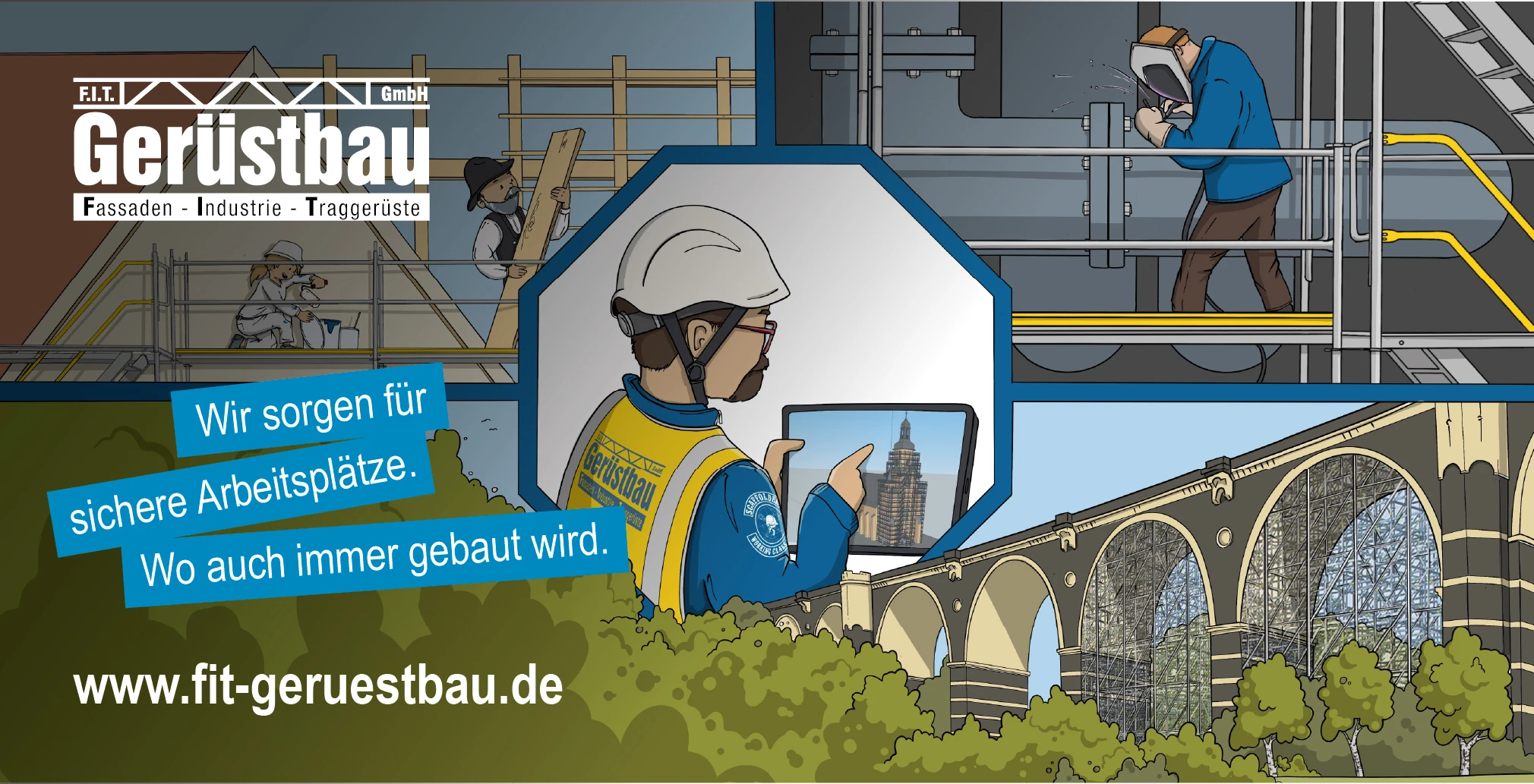 Illustration F.I.T. Gerüstbau GmbH - "Wir sorgen für sichere Arbeitsplätze"