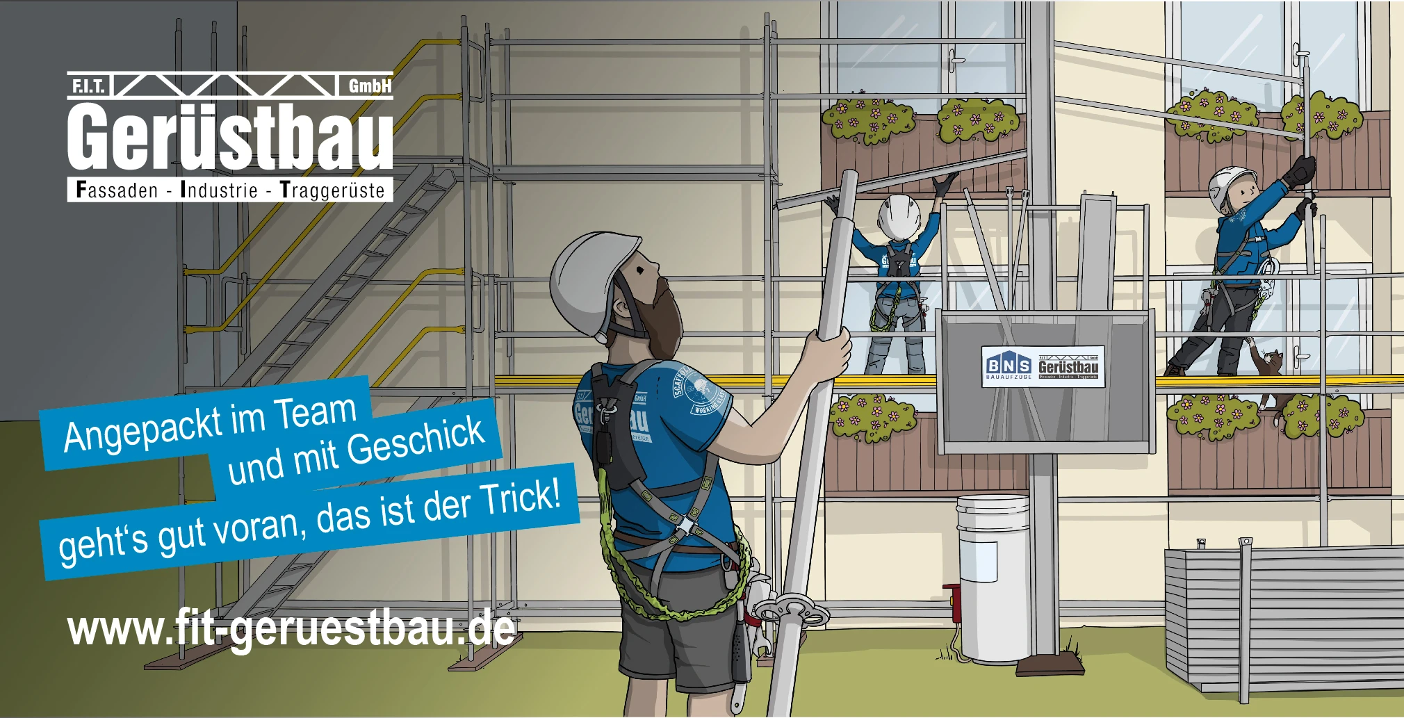 Illustration F.I.T. Gerüstbau GmbH - "Angepackt im Team"